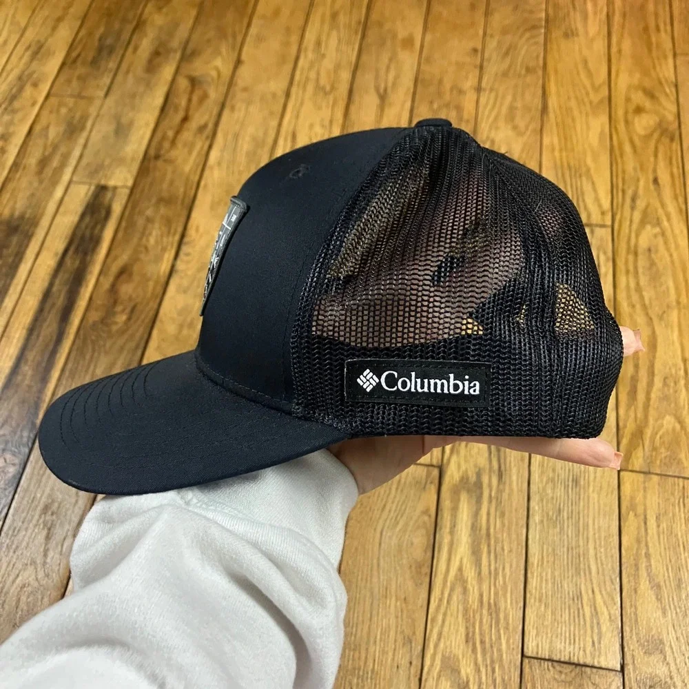 Columbia Mens Mesh Snapback Trucker Hat Black Mountain Patch Logo Cap‎